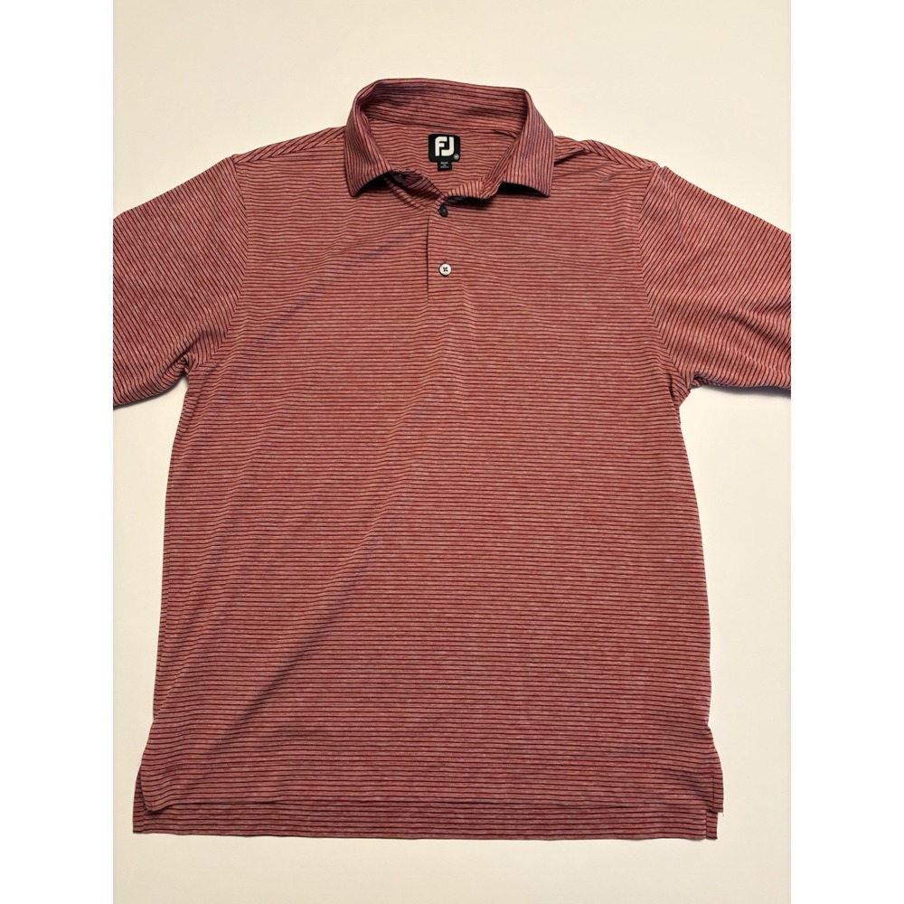 FootJoy FJ Men's Medium Red Striped Short Sleeve Golf Performance Polo Shirt